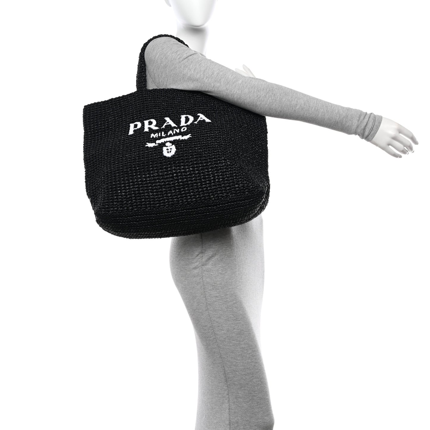 Yarn Raffia Effect Crochet Large Logo Tote Black