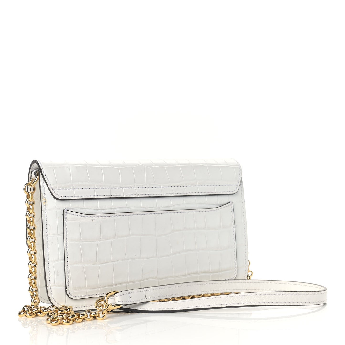 Calfskin Crocodile Embossed C Clutch With Chain White