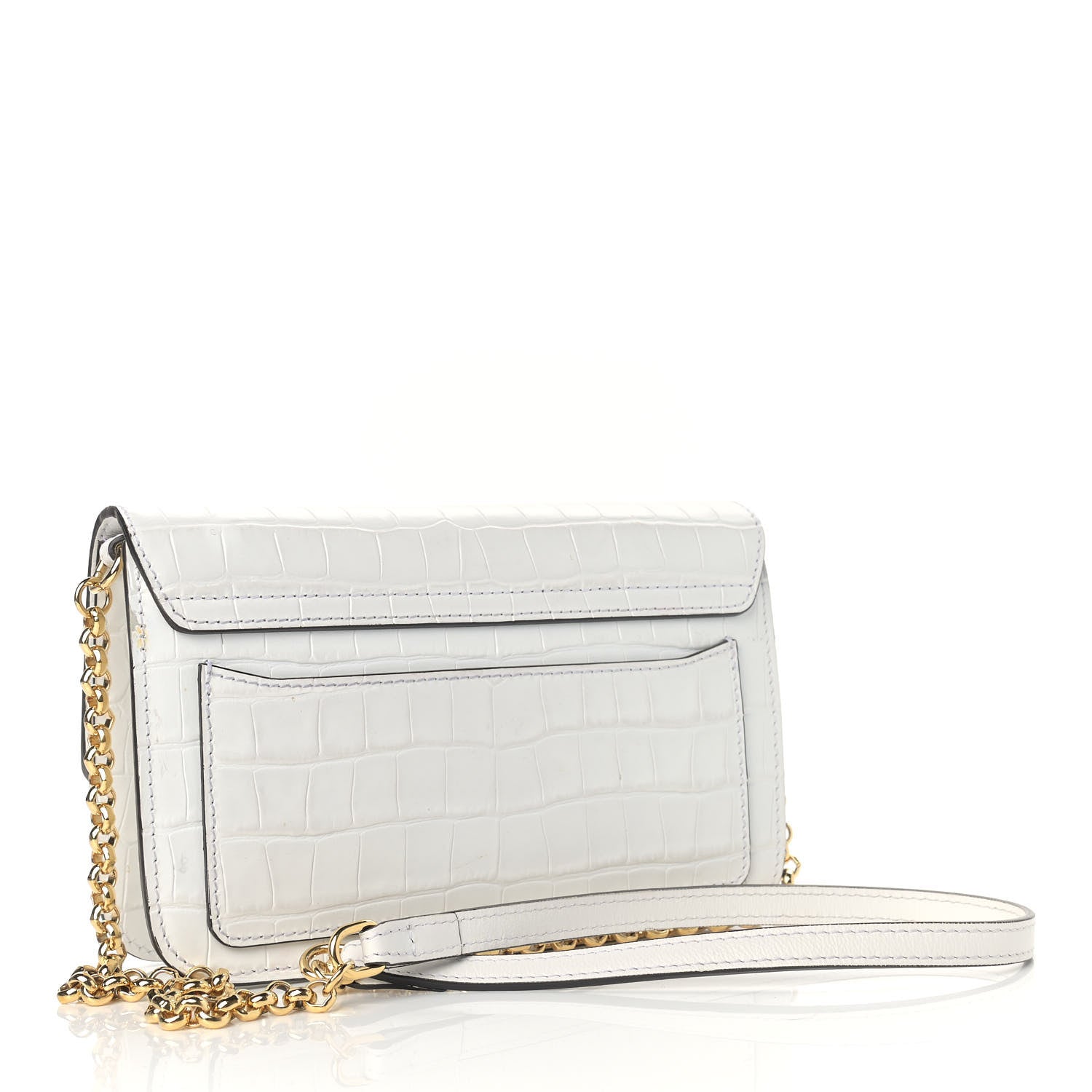 Chloe Calfskin Crocodile Embossed C Clutch With Chain White 3 of 13
