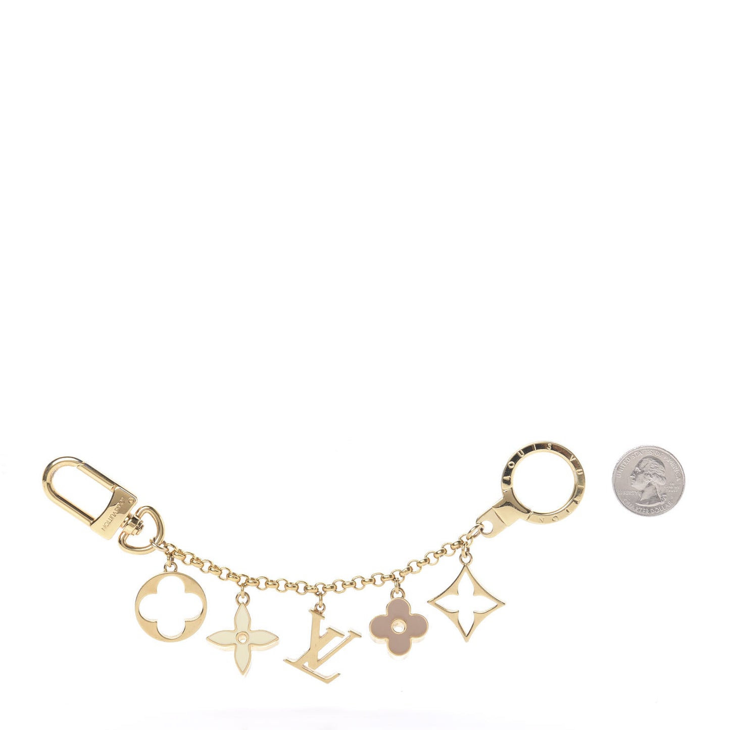 Brass Enamel Fleur De Monogram Bag Charm Chain Gold
