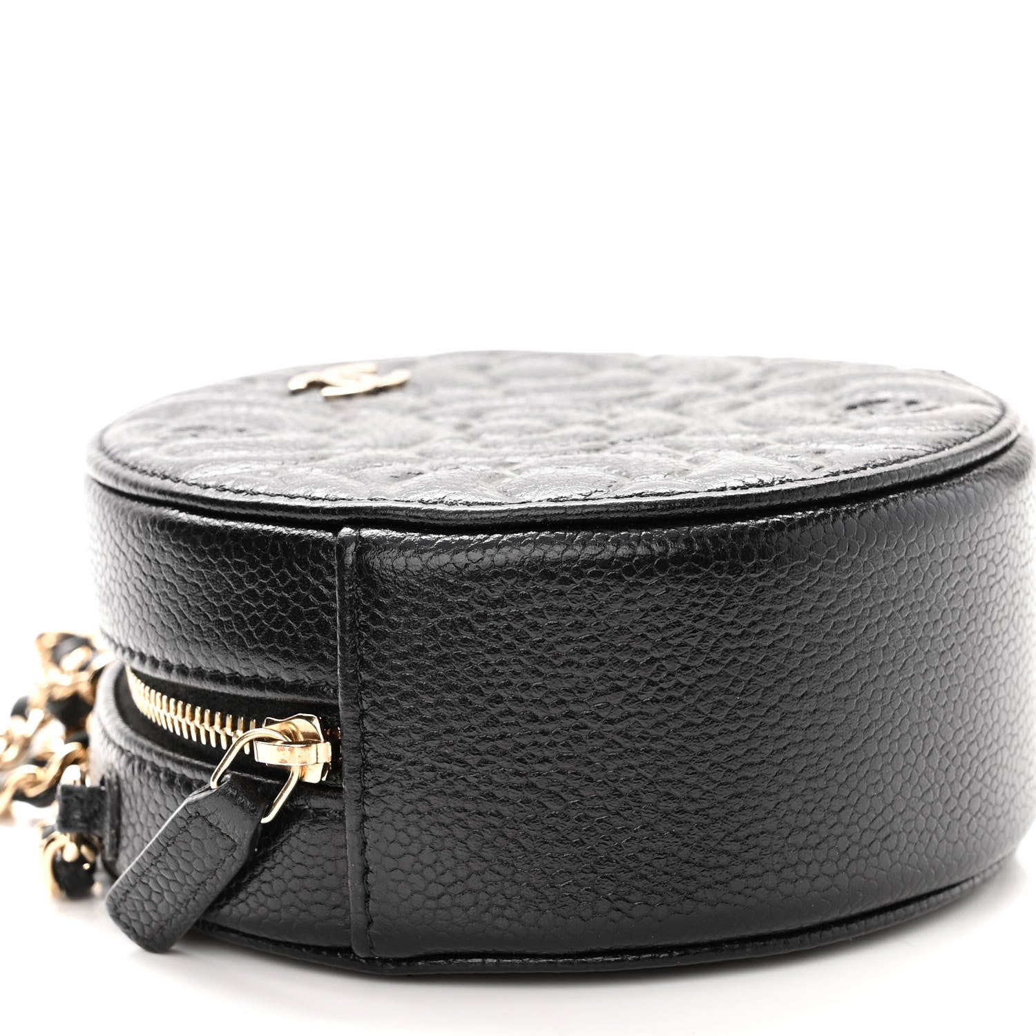 Chanel Caviar Camellia Embossed Round Clutch With Chain Black 9 of 10