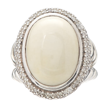 David Yurman Sterling Silver Diamond White Agate Signature Oval Ring 53 6.5 1 of 5
