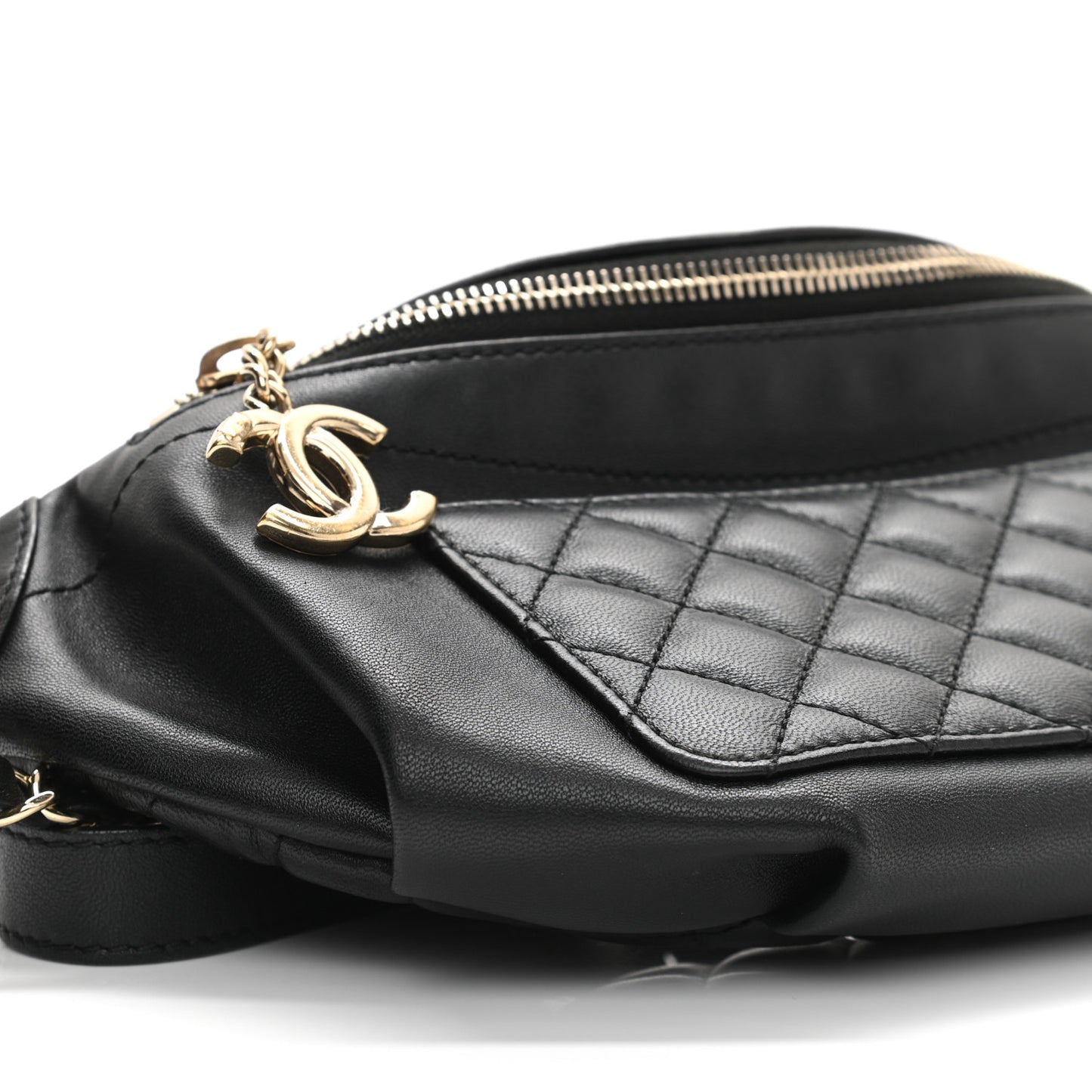 Lambskin Quilted Waist Bag Fanny Pack Black