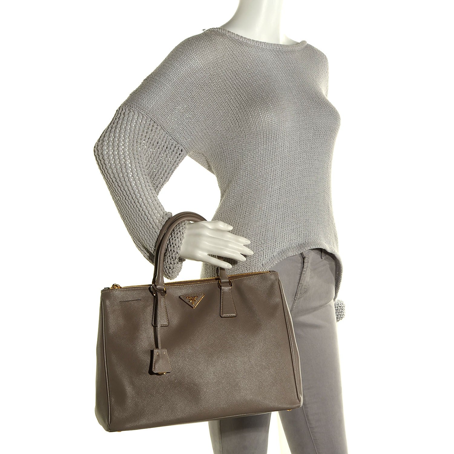 Prada Saffiano Lux Large Double Zip Tote Argilla 2 of 11