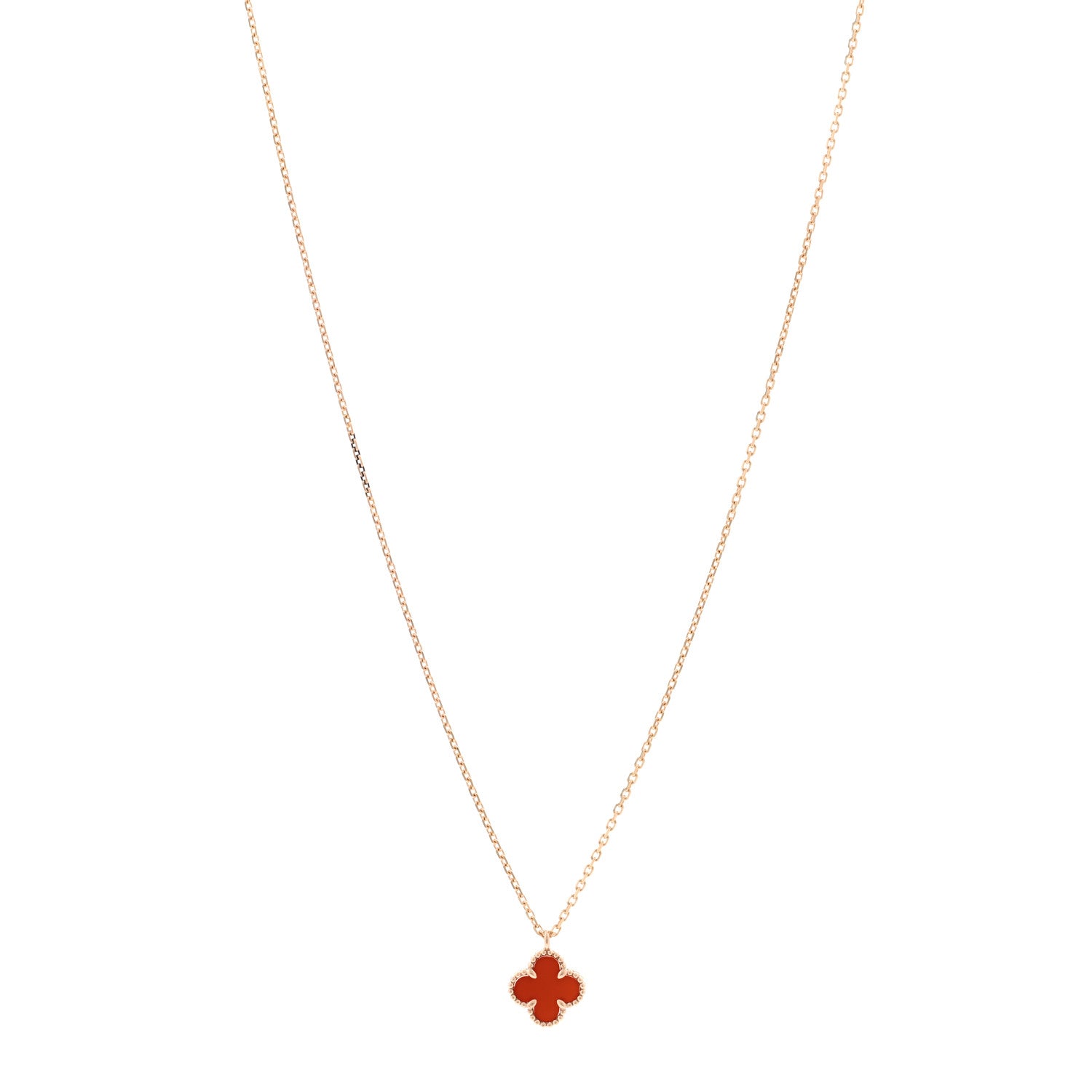 Van Cleef & Arpels 18K Rose Gold Carnelian Sweet Alhambra Pendant Necklace 1 of 5