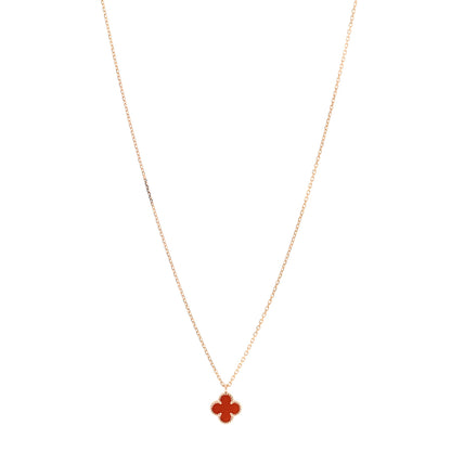 Van Cleef & Arpels 18K Rose Gold Carnelian Sweet Alhambra Pendant Necklace 1 of 5