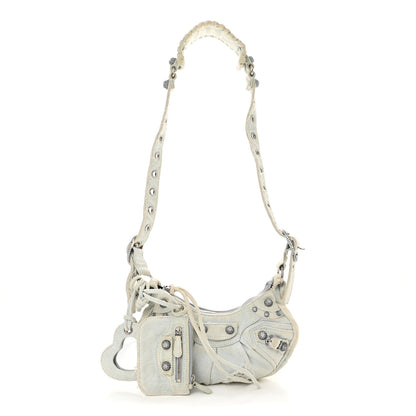 Balenciaga Washed Frayed Denim Crystal XS Le Cagole Shoulder Bag Pale Blue 3 of 16