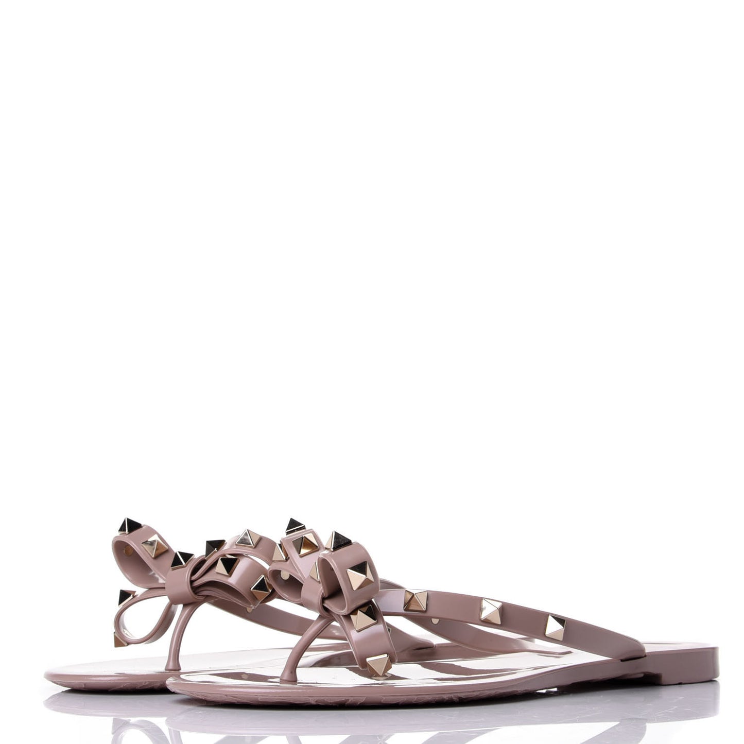 PVC Jelly Rockstud Bow Thong Sandals 38 Poudre