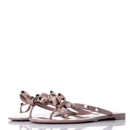 Valentino Garavani PVC Jelly Rockstud Bow Thong Sandals 38 Poudre 3 of 10