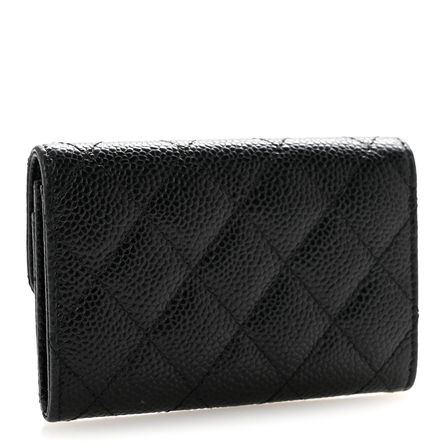 Caviar Quilted Flap Card Holder Black