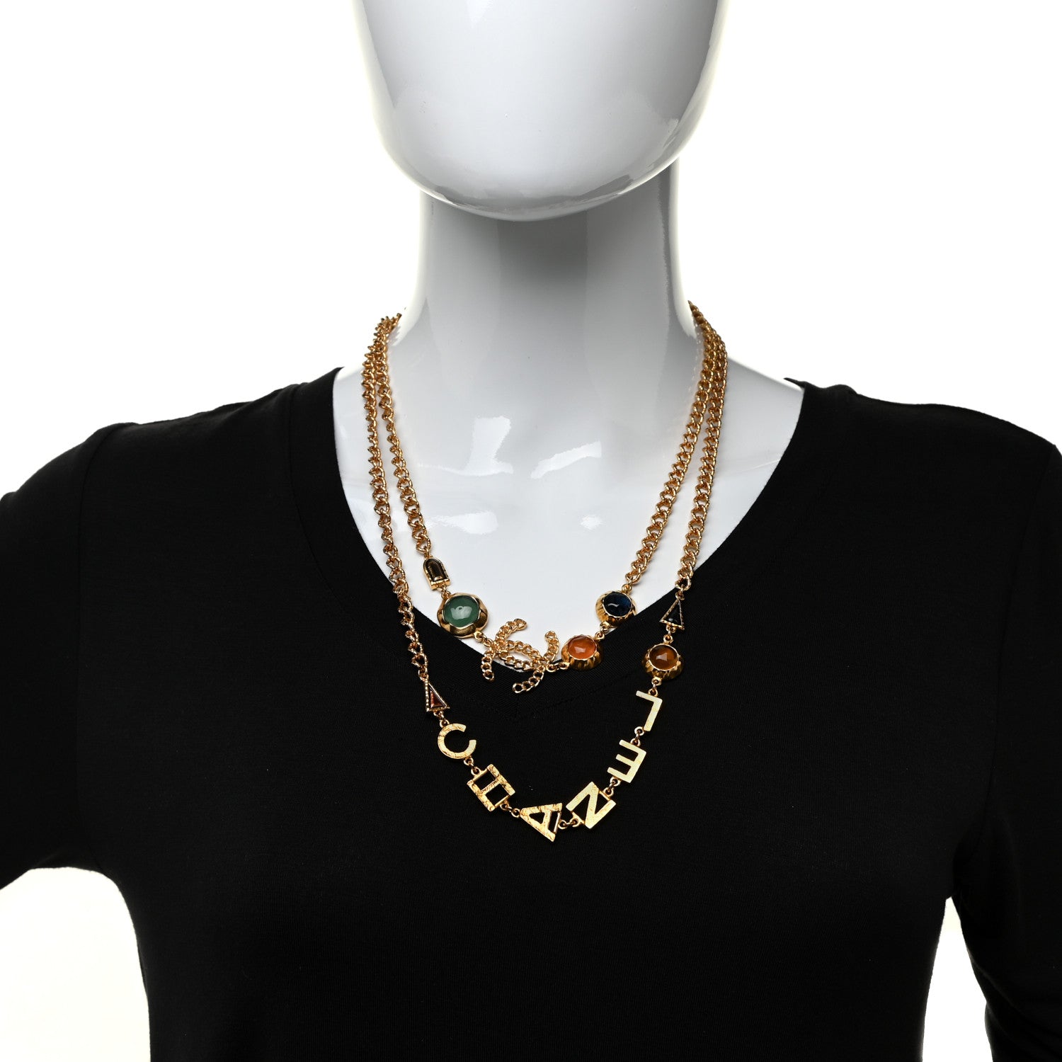 Chanel Beaded Crystal Logo CC Necklace Gold Multi 2 of 4