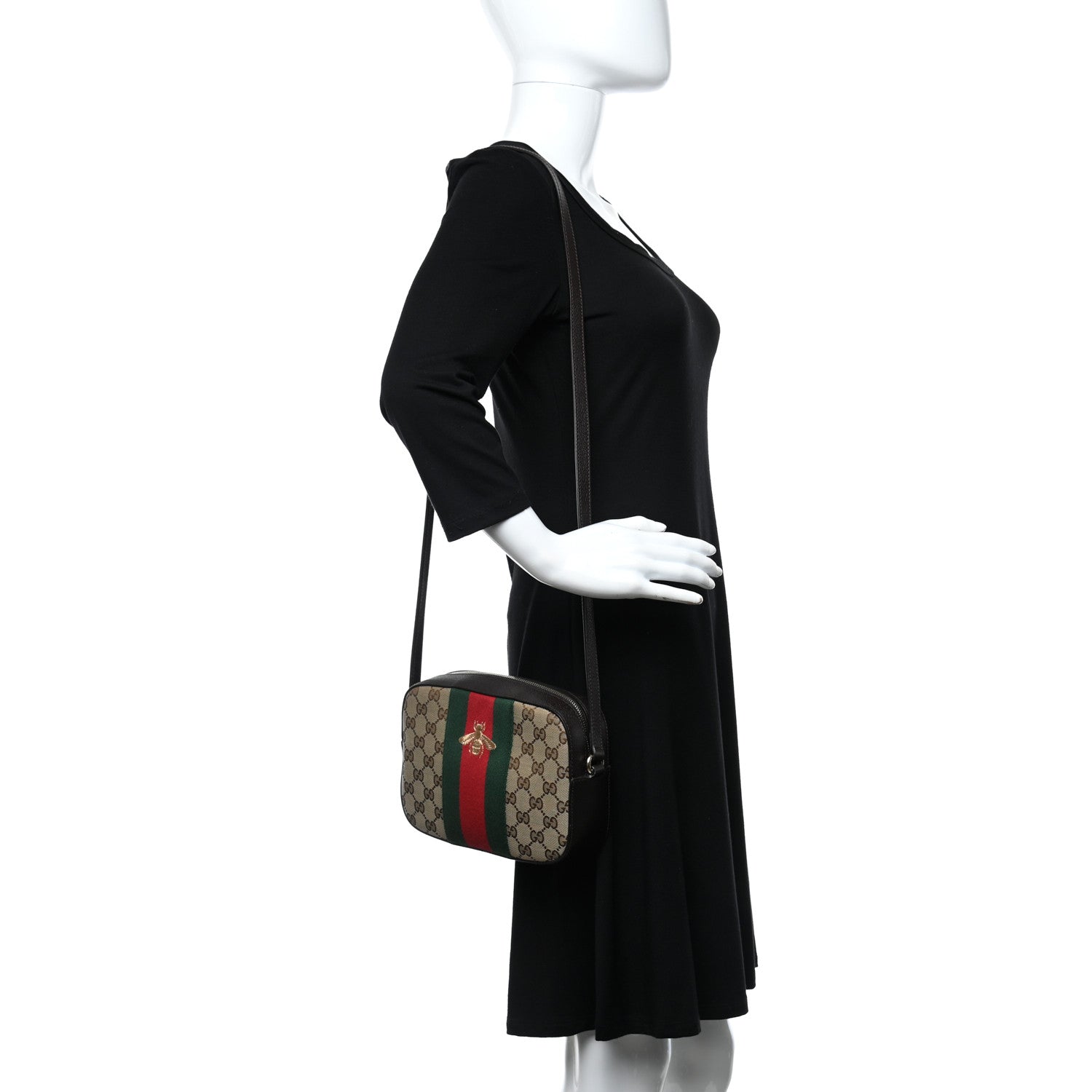 Gucci Monogram Web Small Webby Bee Shoulder Bag Dark Brown 2 of 22