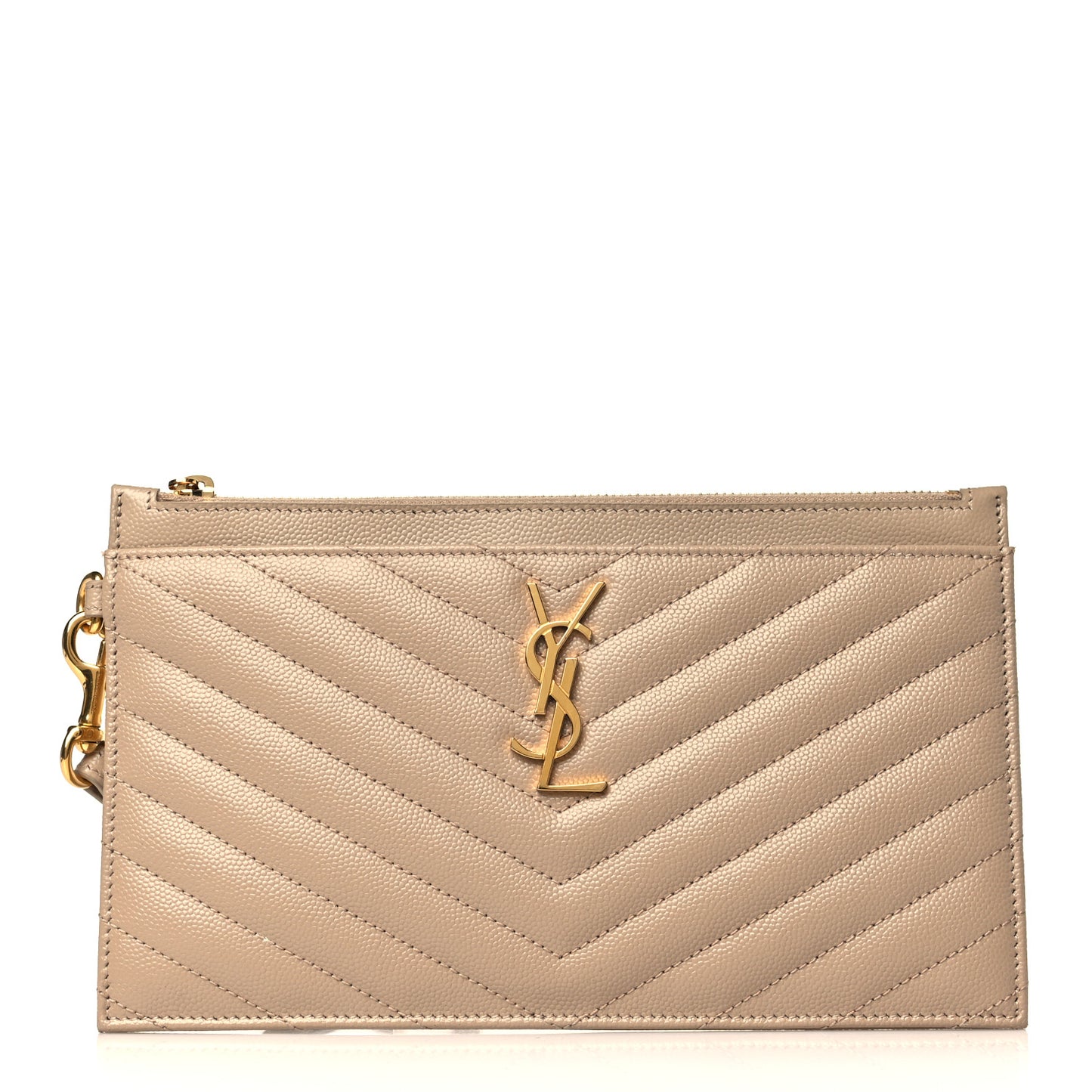 Grain De Poudre Chevron Monogram Large Bill Pouch Dark Beige