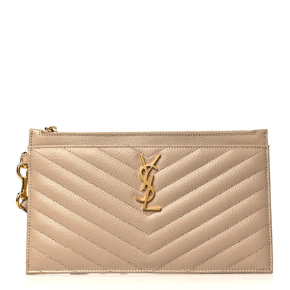 Saint Laurent Grain De Poudre Chevron Monogram Large Bill Pouch Dark Beige 1 of 8