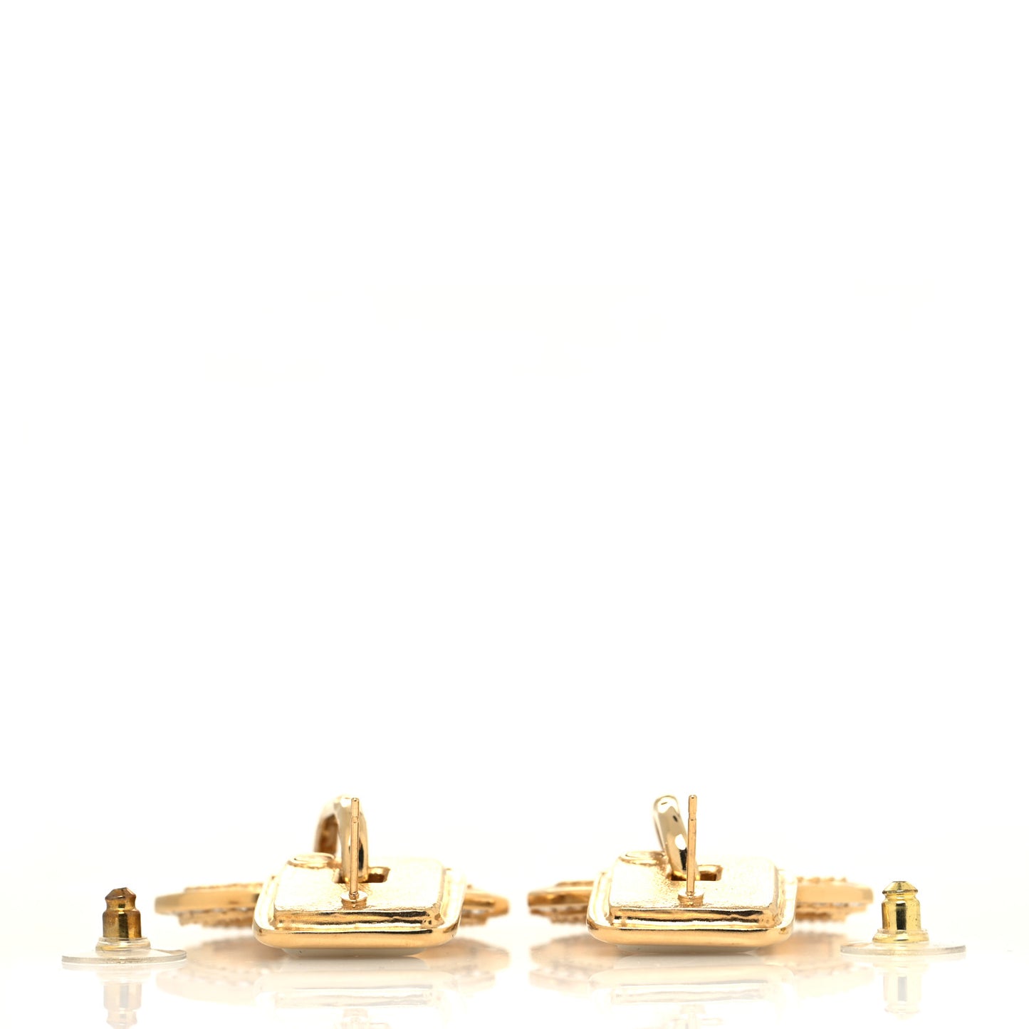 Crystal Pearl CC Square Drop Earrings Gold Pearly White