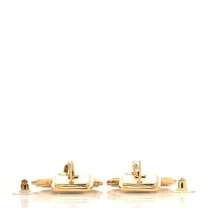 Chanel Crystal Pearl CC Square Drop Earrings Gold Pearly White 3 of 4