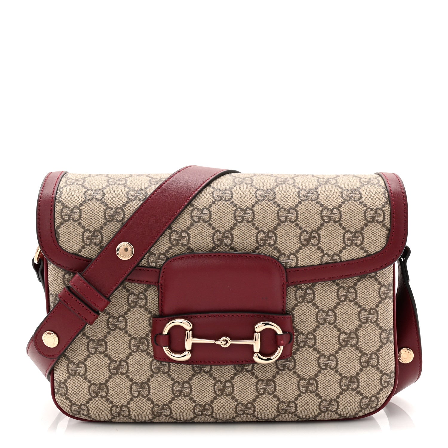 Gucci GG Supreme Monogram Horsebit 1955 Soft Small Shoulder Bag Beige Ebony Rosso Ancora 1 of 12