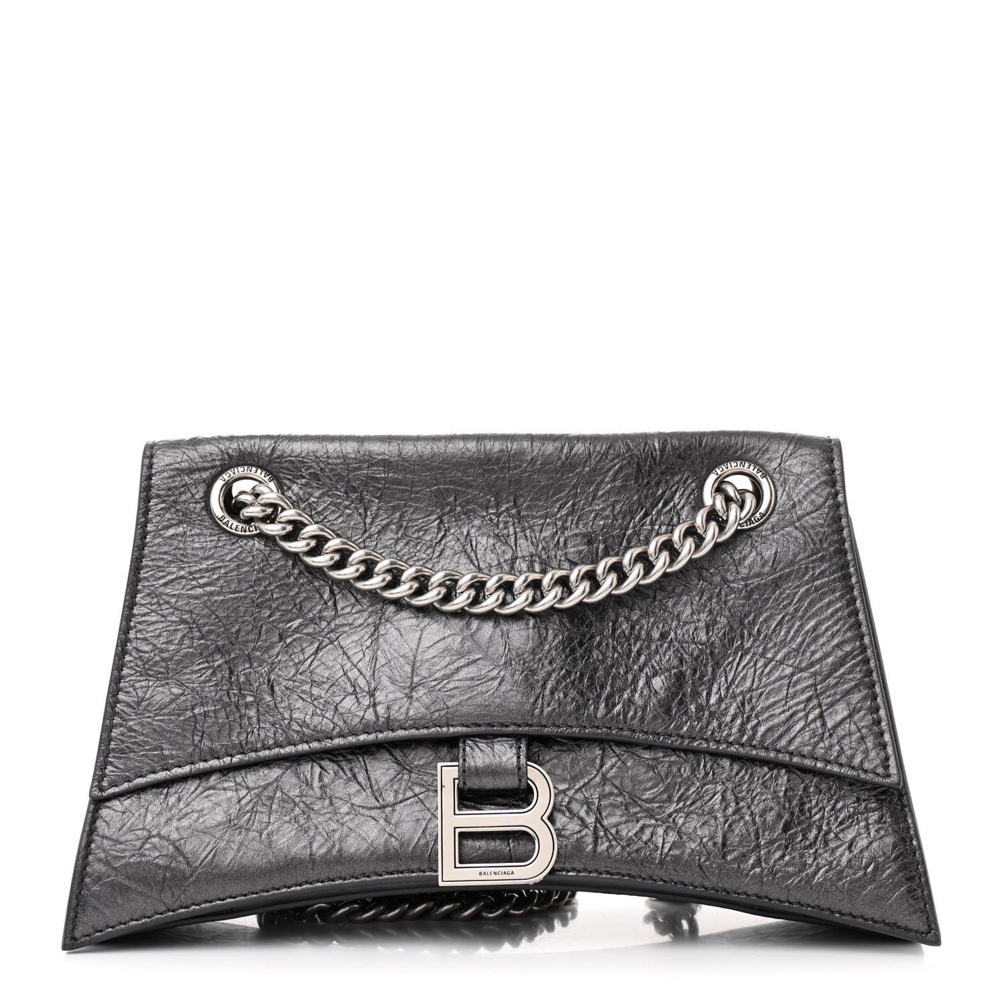 Metallic Crushed Calfskin Quilted Small Crush Chain Bag Steel Grey