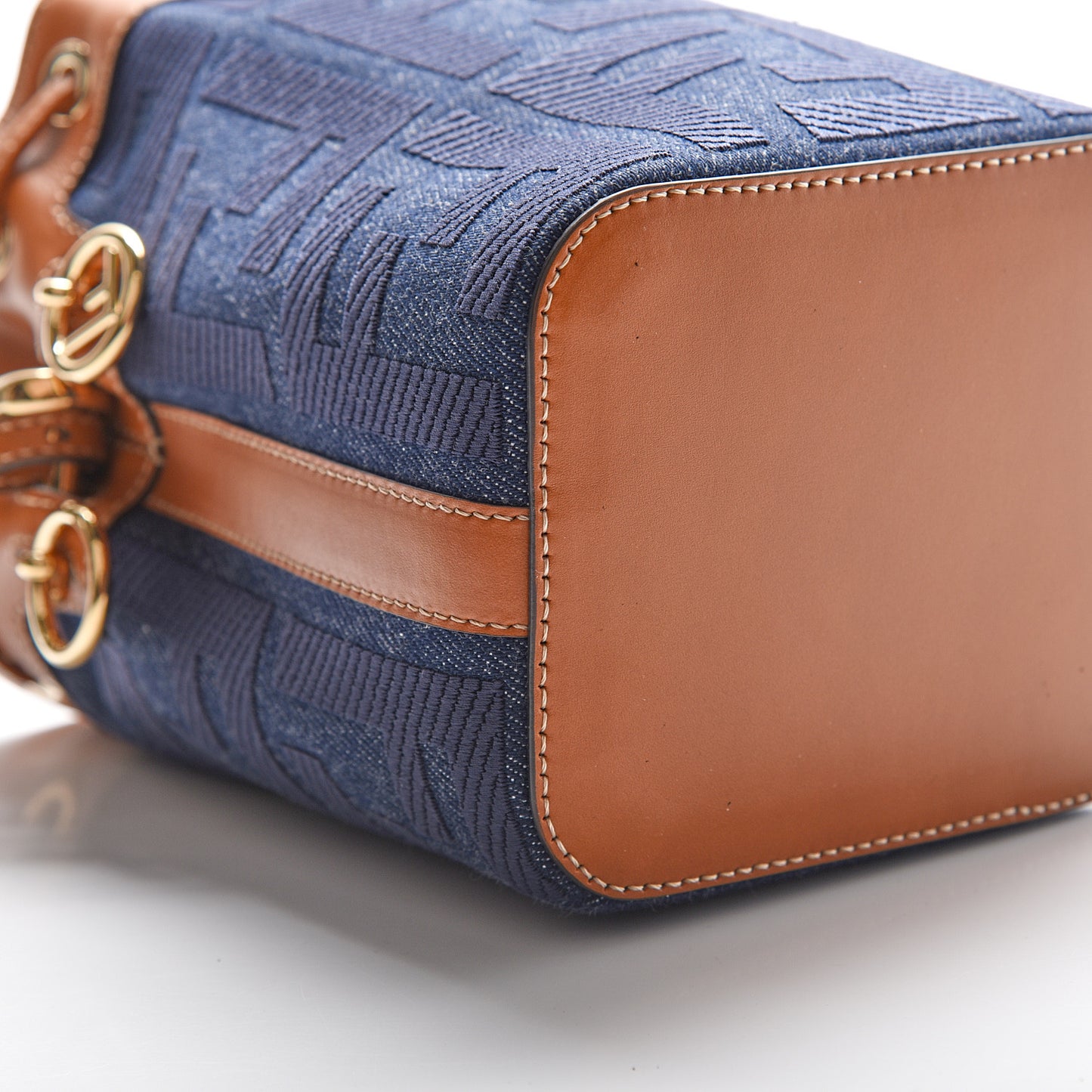 Denim Vitello King F is Fendi FF Embroidered Mini Mon Tresor Bucket Bag Blue Cuoio
