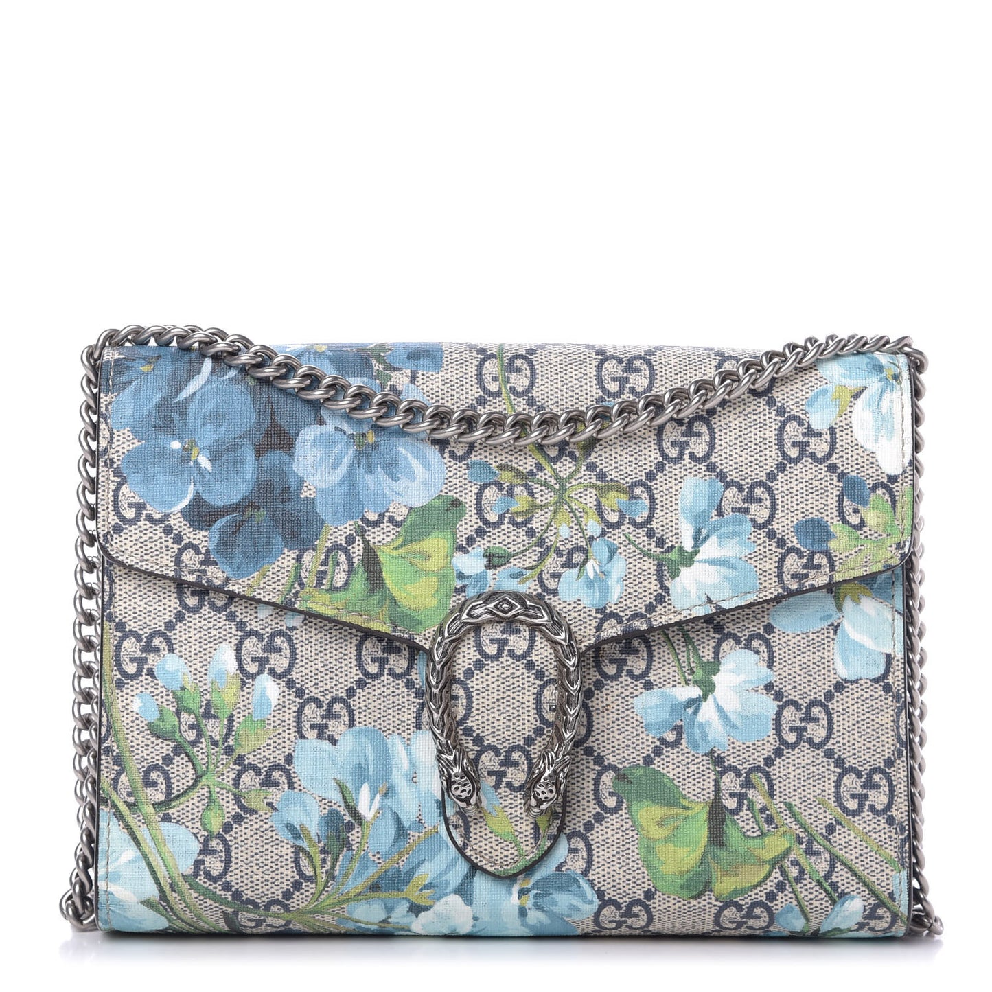 GG Supreme Monogram Blooms Mini Dionysus Chain Wallet Beige Blue Navy Vintage Blue