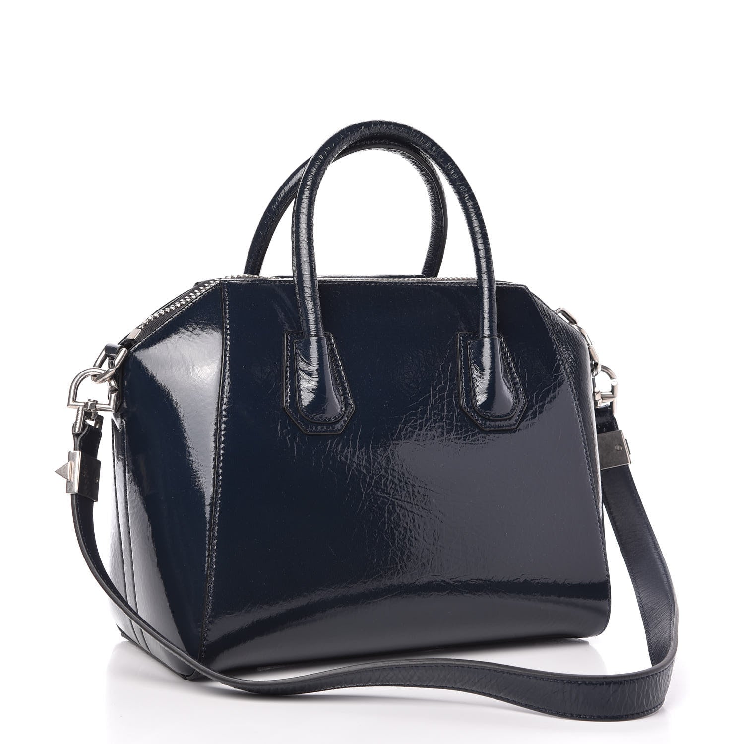 Givenchy Crinkled Patent Deerskin Small Antigona Deep Blue 3 of 10