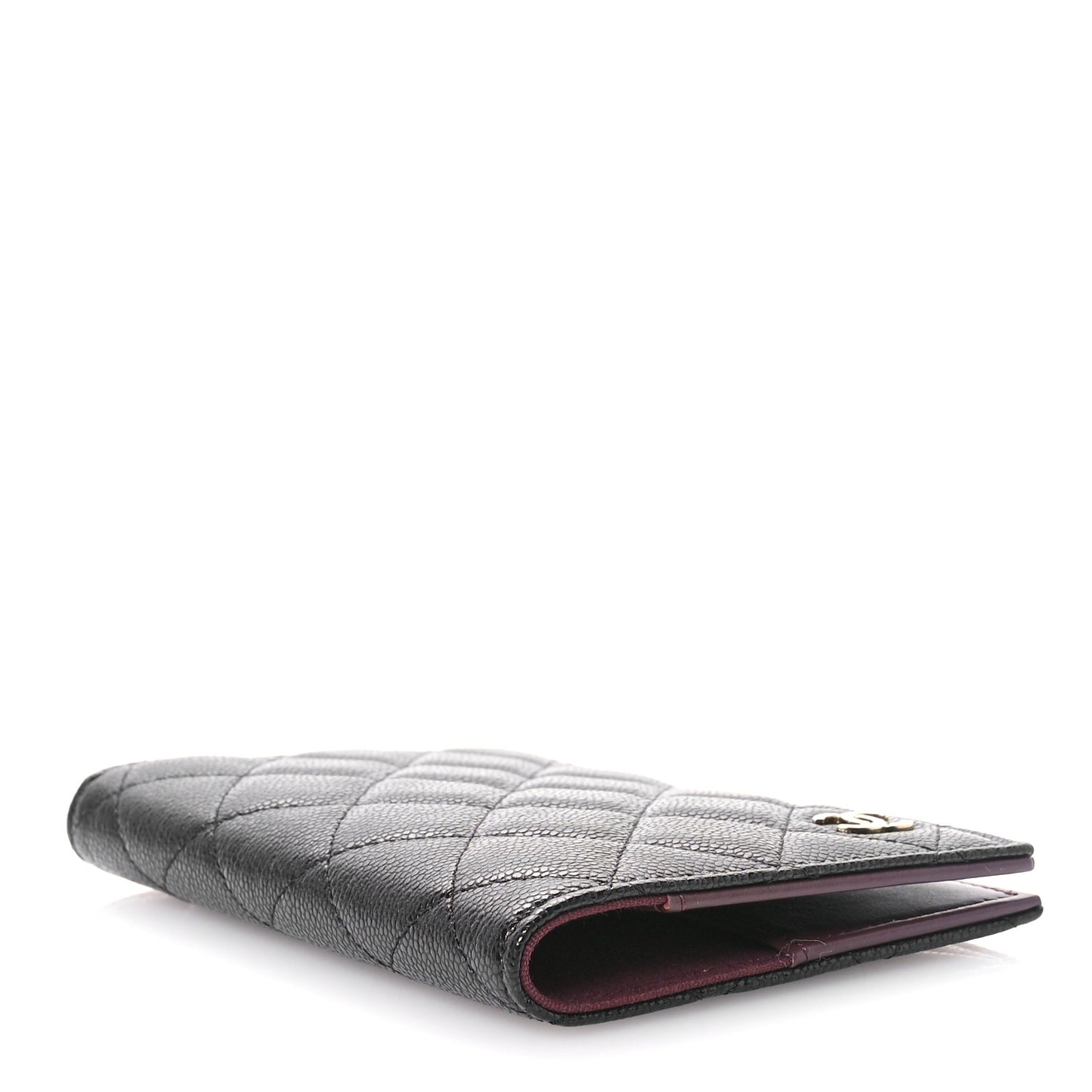 Iridescent Caviar Quilted Passport Holder Black