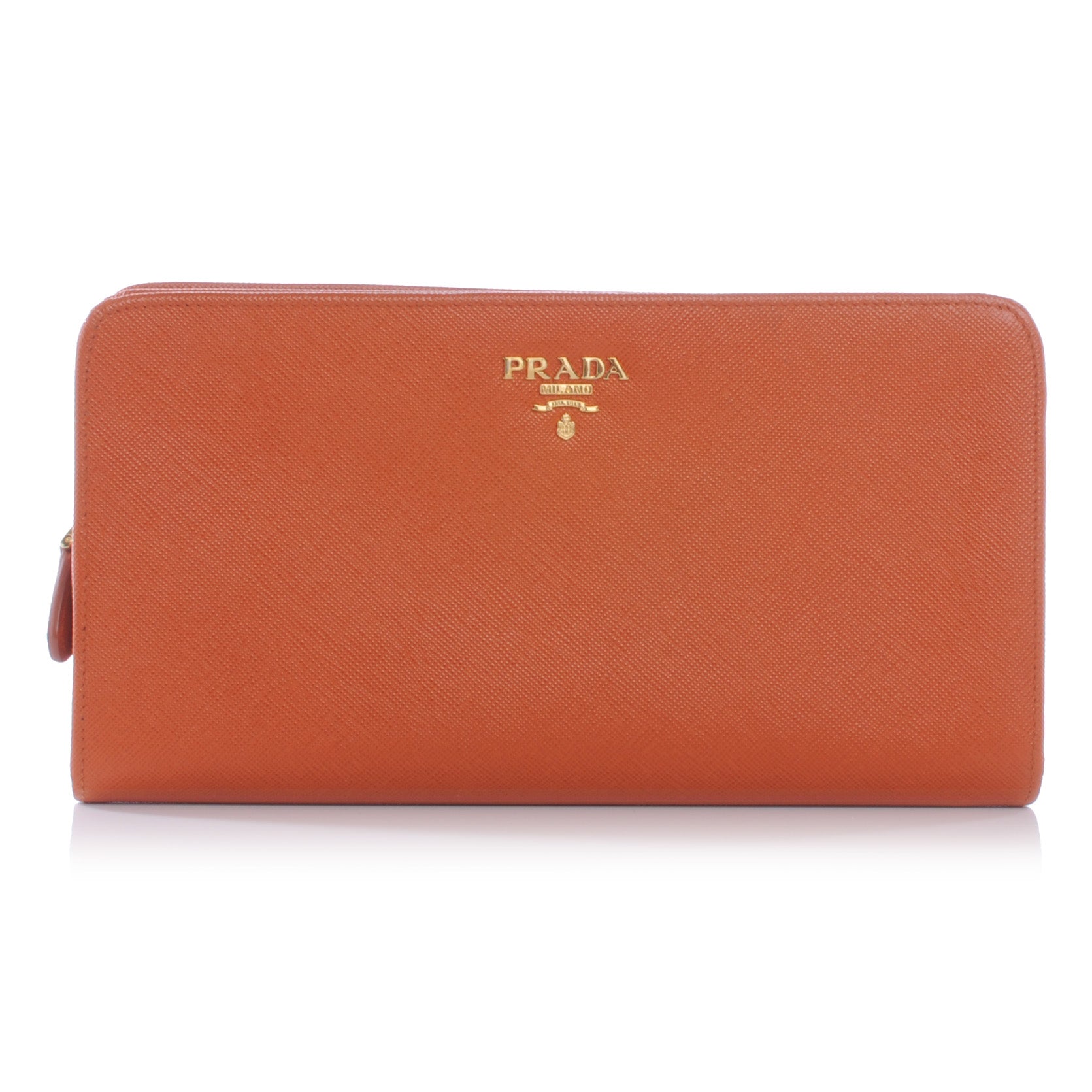 Prada Saffiano Zip Around Organizer Wallet Papaya 1 of 7