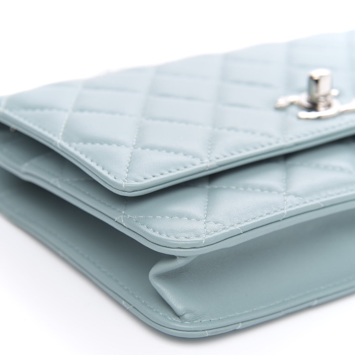 Lambskin Quilted Trendy CC Wallet On Chain WOC Light Blue