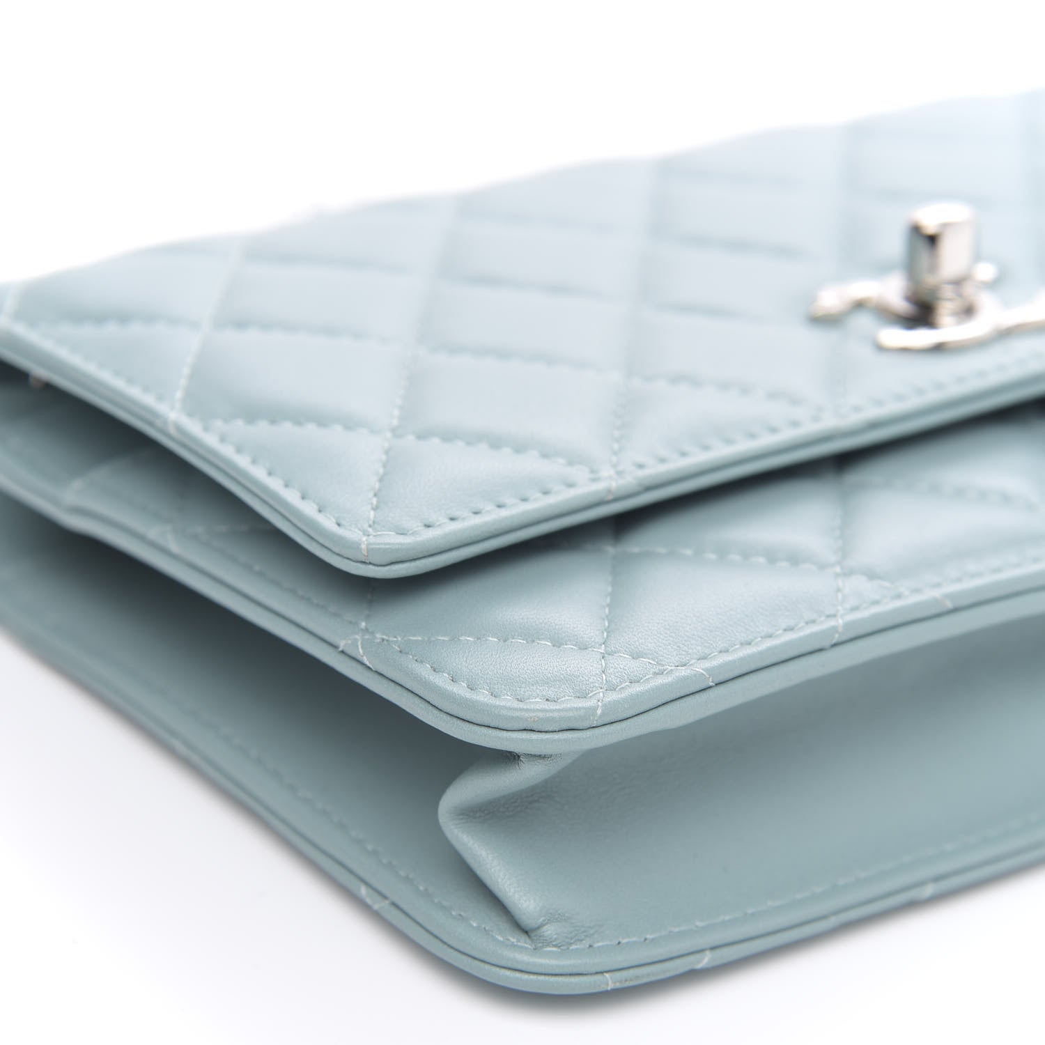 Chanel Lambskin Quilted Trendy CC Wallet On Chain WOC Light Blue 11 of 12