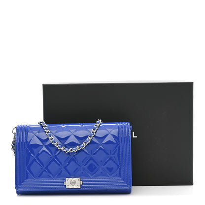 Chanel Patent Calfskin Quilted Boy Wallet on Removable Chain Blue 16 of 16