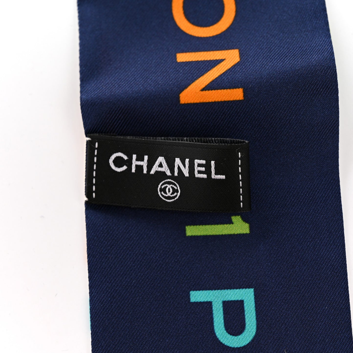 Silk Twill CC Logo Slim Bandeau Scarf Ecru Multicolor