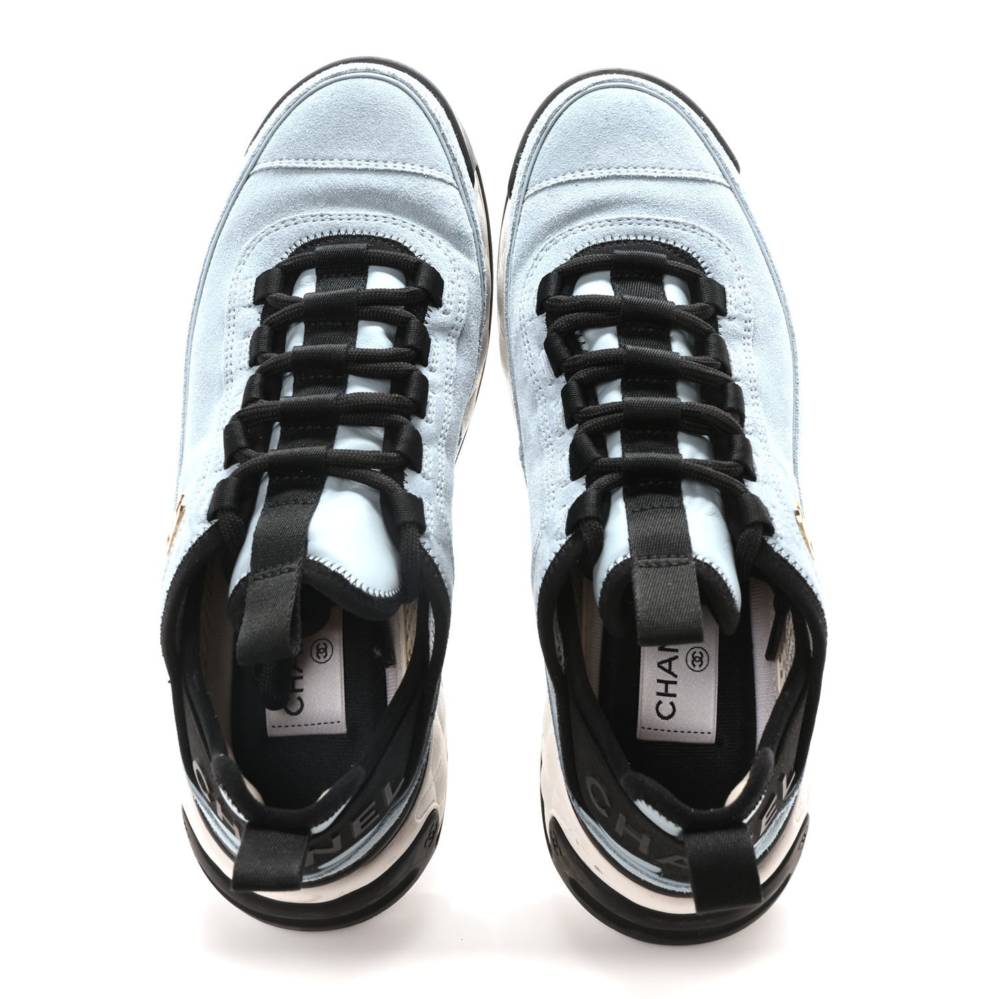 Suede Calfskin Nylon Grosgrain CC Sneakers 38 Light Blue
