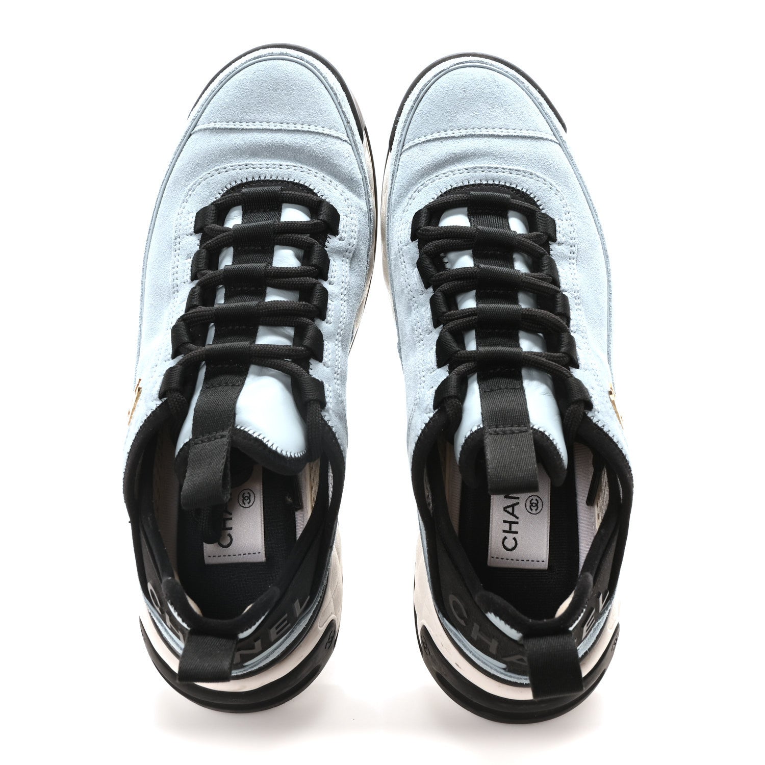Chanel Suede Calfskin Nylon Grosgrain CC Sneakers 38 Light Blue 2 of 9