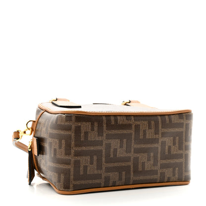 Fendi Glazed Fabric Vitello Century FF 1974 Stamp Patch Mini Boston Box Bag Mogano Panna Caramello 4 of 13