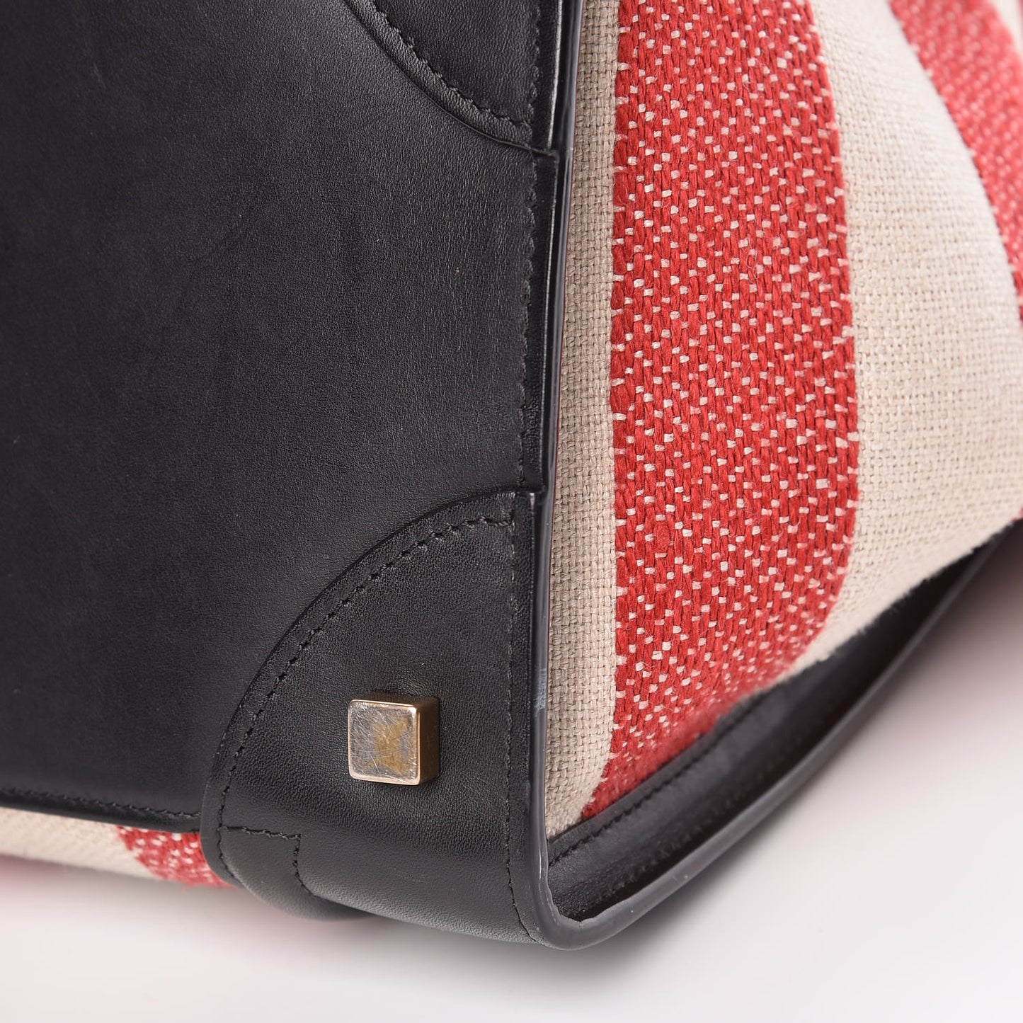 Smooth Calfskin Canvas Bi-Color Striped Mini Luggage Red