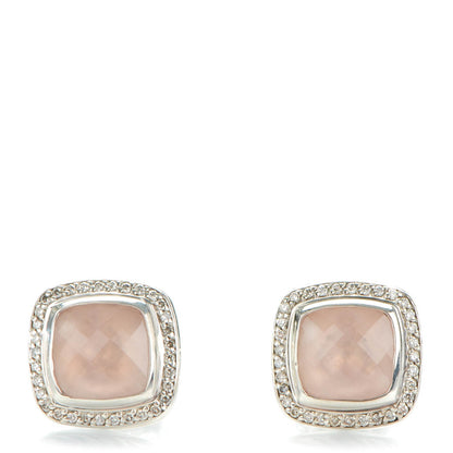 David Yurman Sterling Silver Pave Diamond Rose Quartz 11mm Albion Earrings 1 of 4