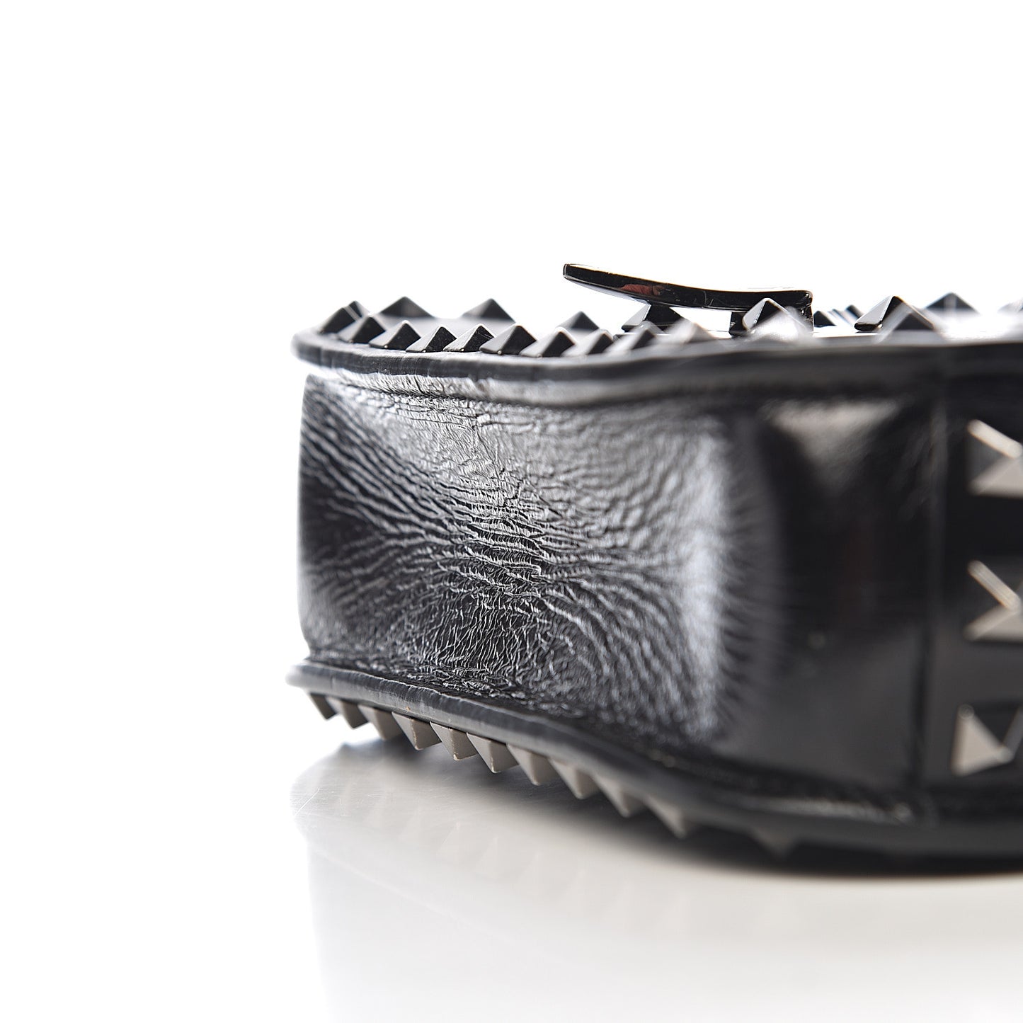 Craquele Calfskin Rockstud Shoulder Flap Messenger Bag Black