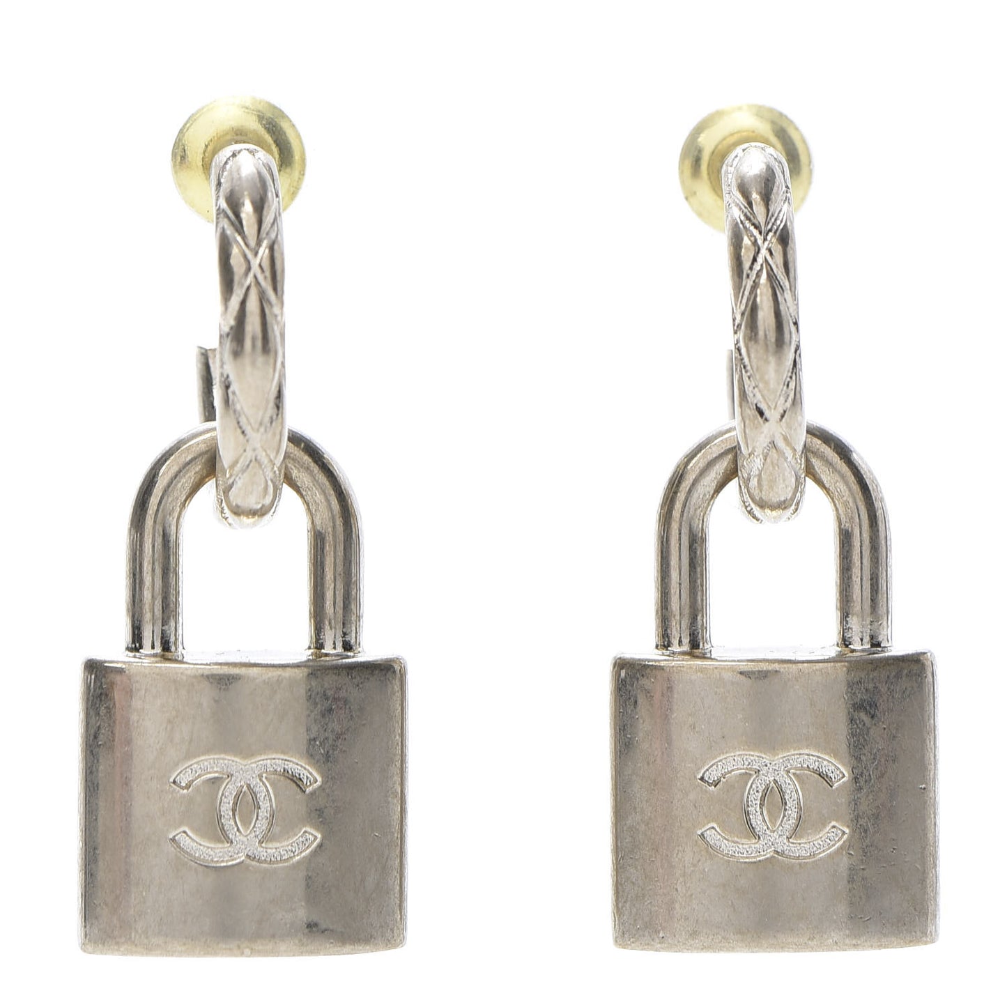 Metal Lock Drop Earrings Light Gold