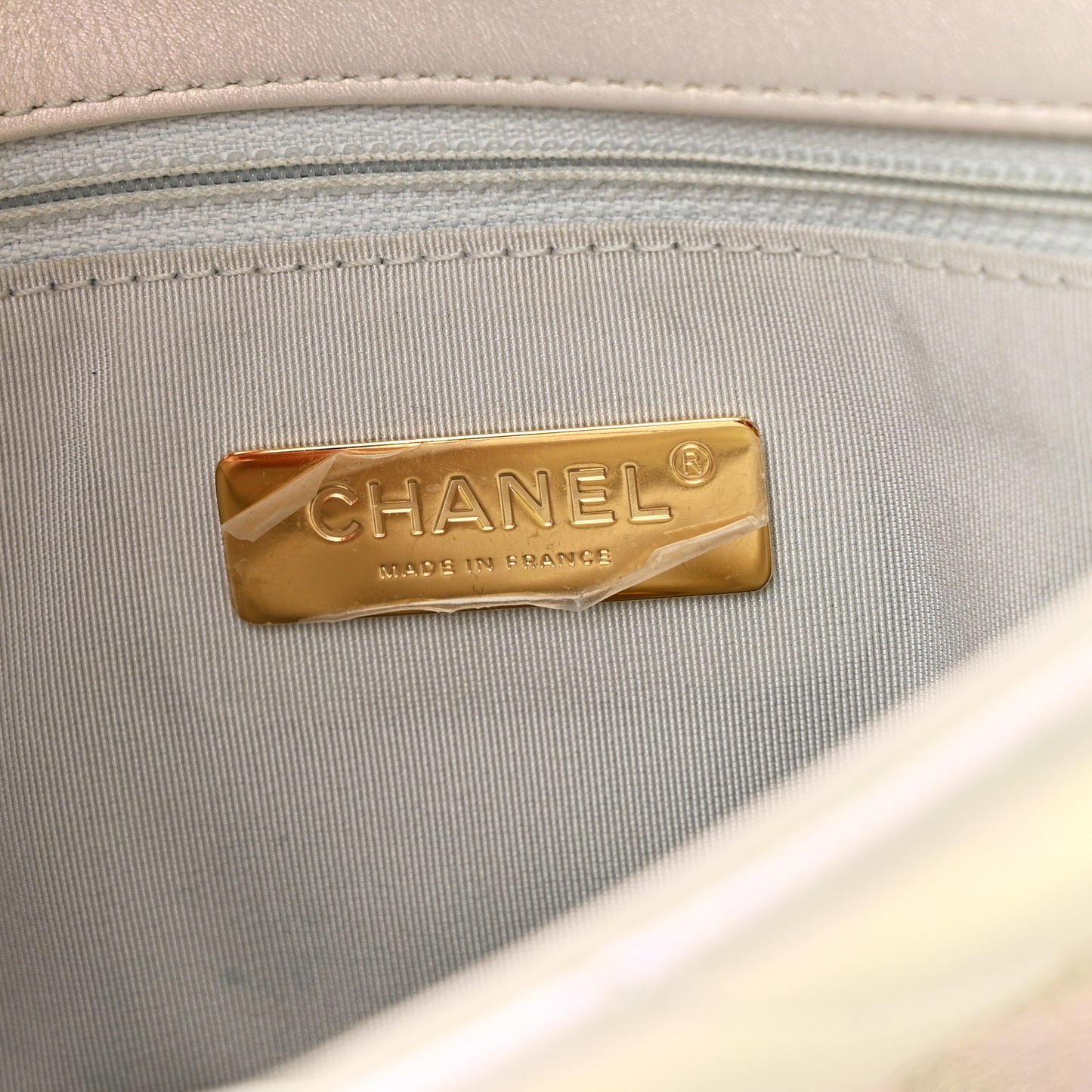 Iridescent Calfskin Quilted Medium Chanel 19 Flap White