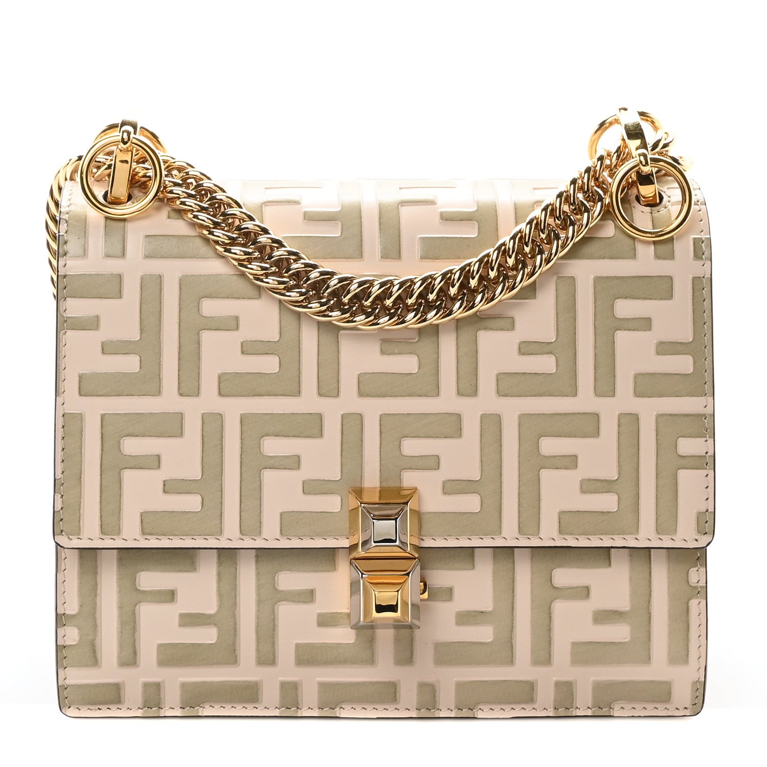 Fendi Vitello Liberty Bi-Color FF 1974 Embossed Small Kan I Shoulder Bag Camelia Mandorlo 1 of 10