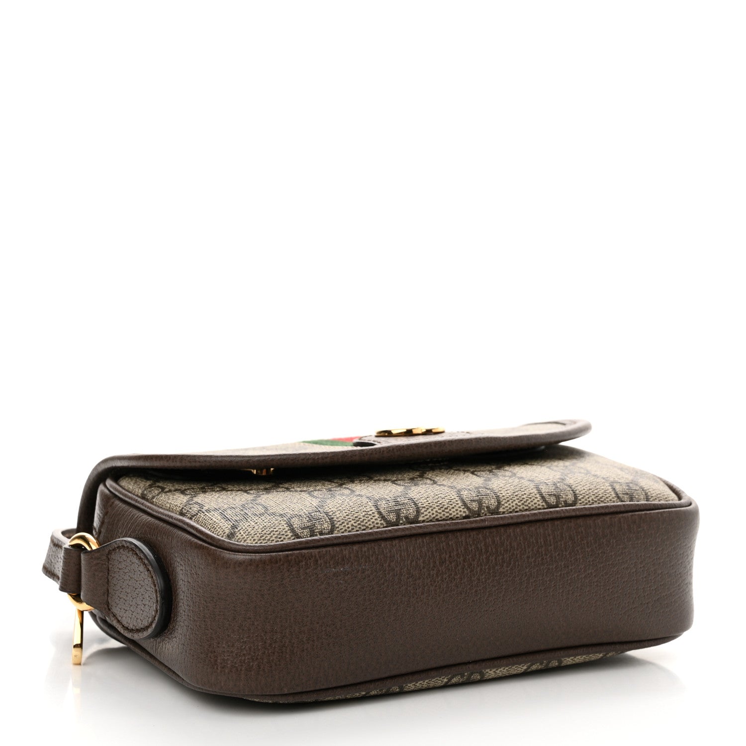 Gucci GG Supreme Monogram Textured Dollar Calfskin Mini Ophidia Flap Shoulder Bag Beige Ebony New Acero 4 of 11