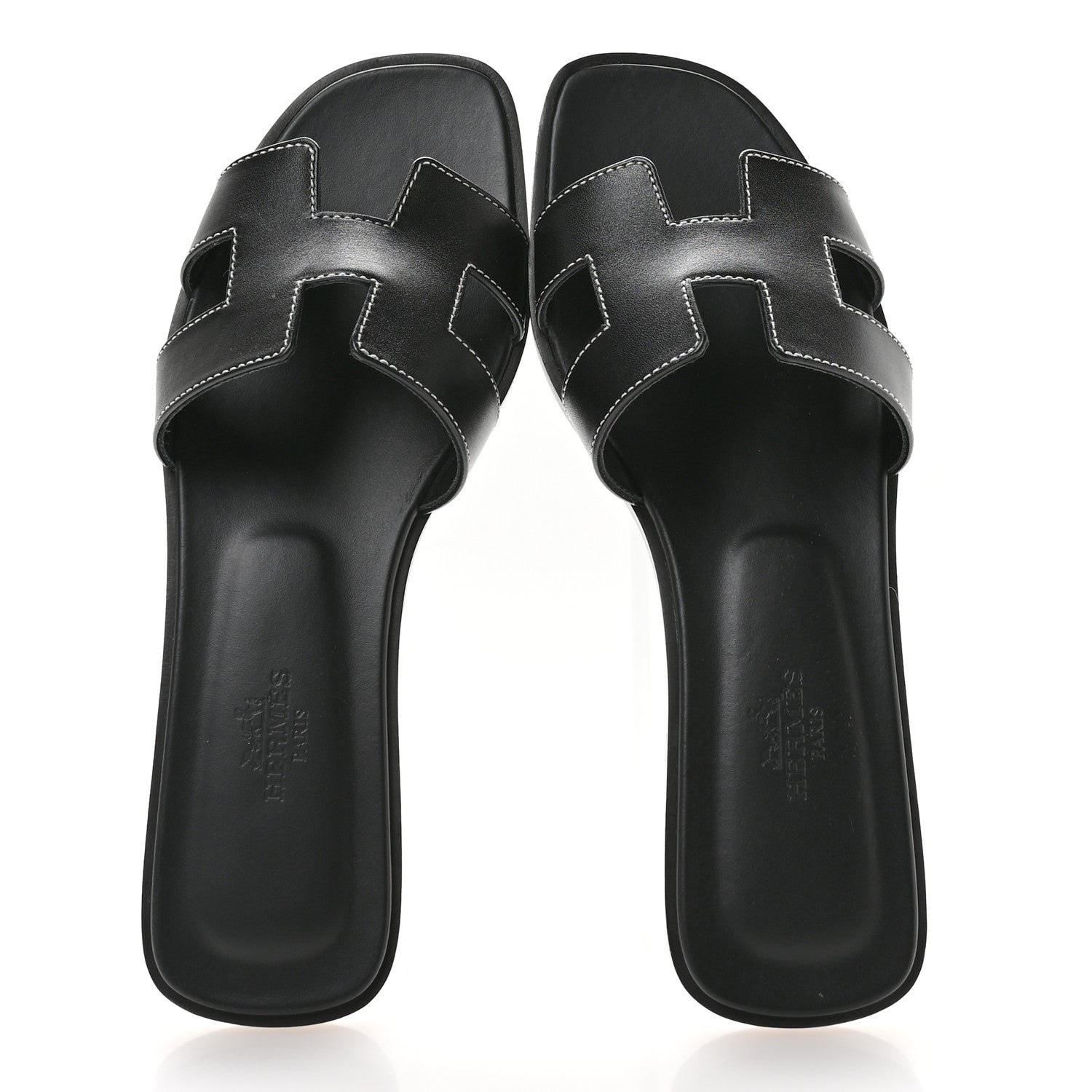 Hermes Box Calfskin Oran Sandals 36.5 Black 2 of 8