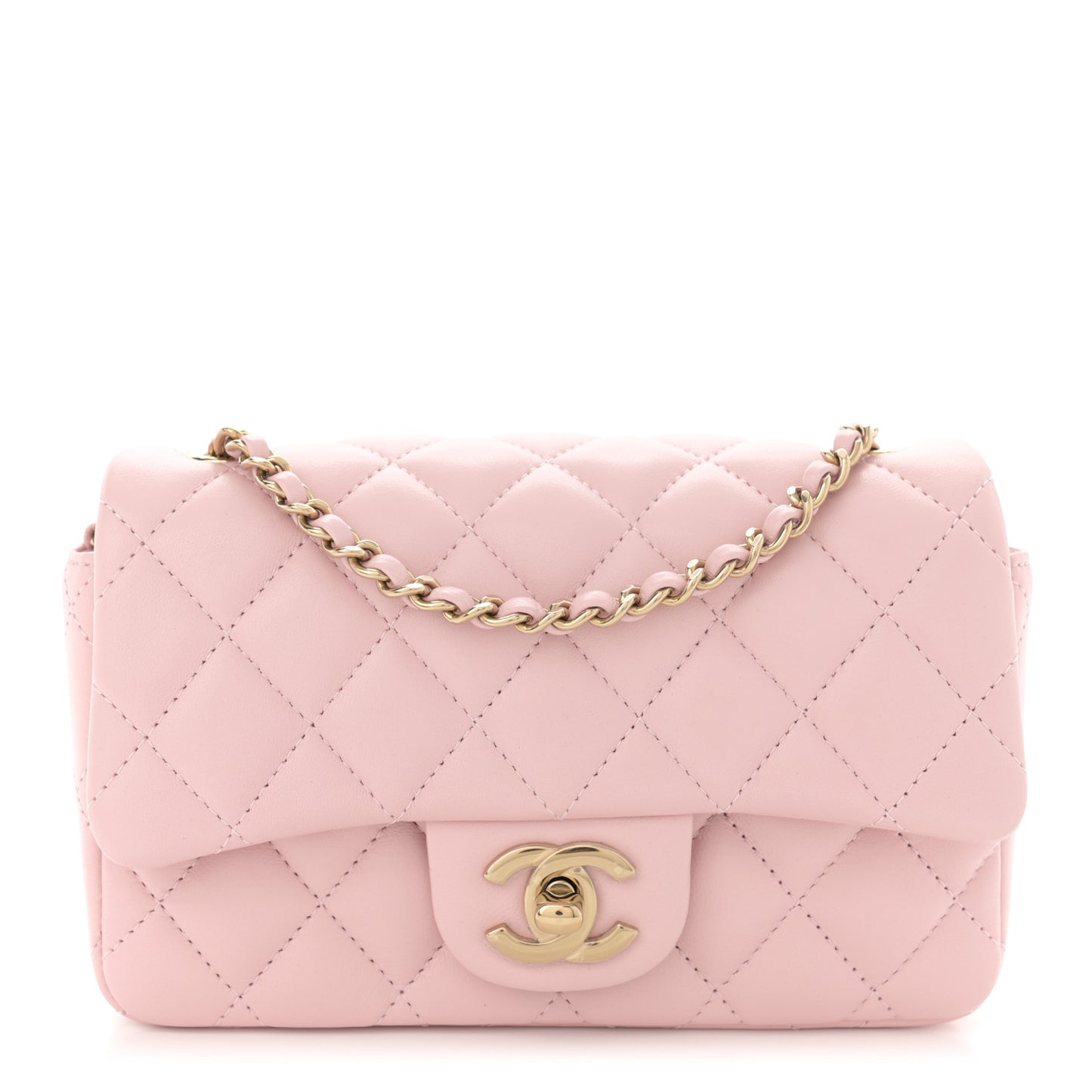 Lambskin Quilted Extra Mini Rectangular Flap Light Pink