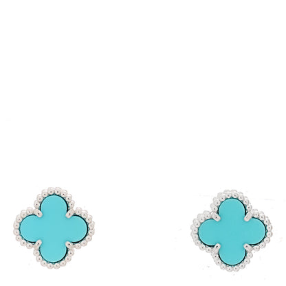Van Cleef & Arpels 18K White Gold Turquoise Sweet Alhambra Earrings 1 of 4