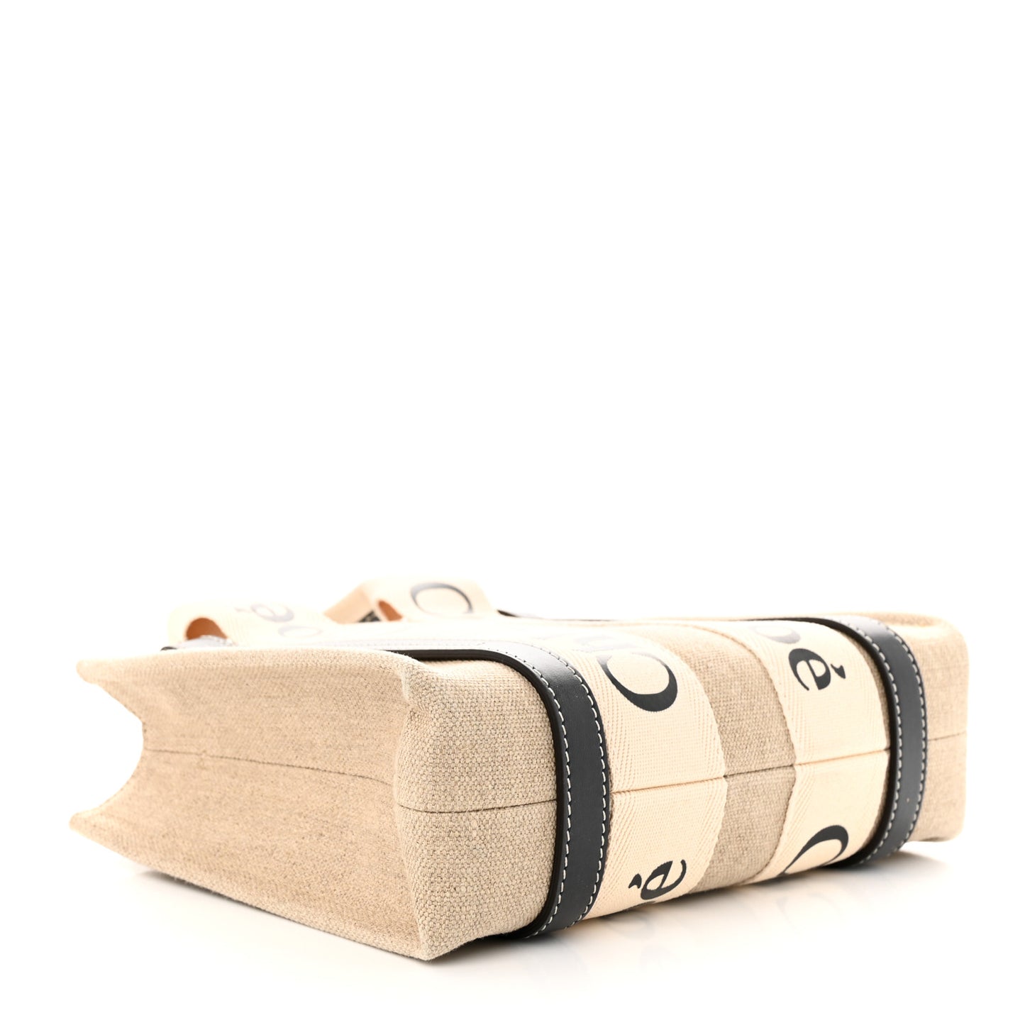 Linen Calfskin Small Woody Ribbon Tote White Black