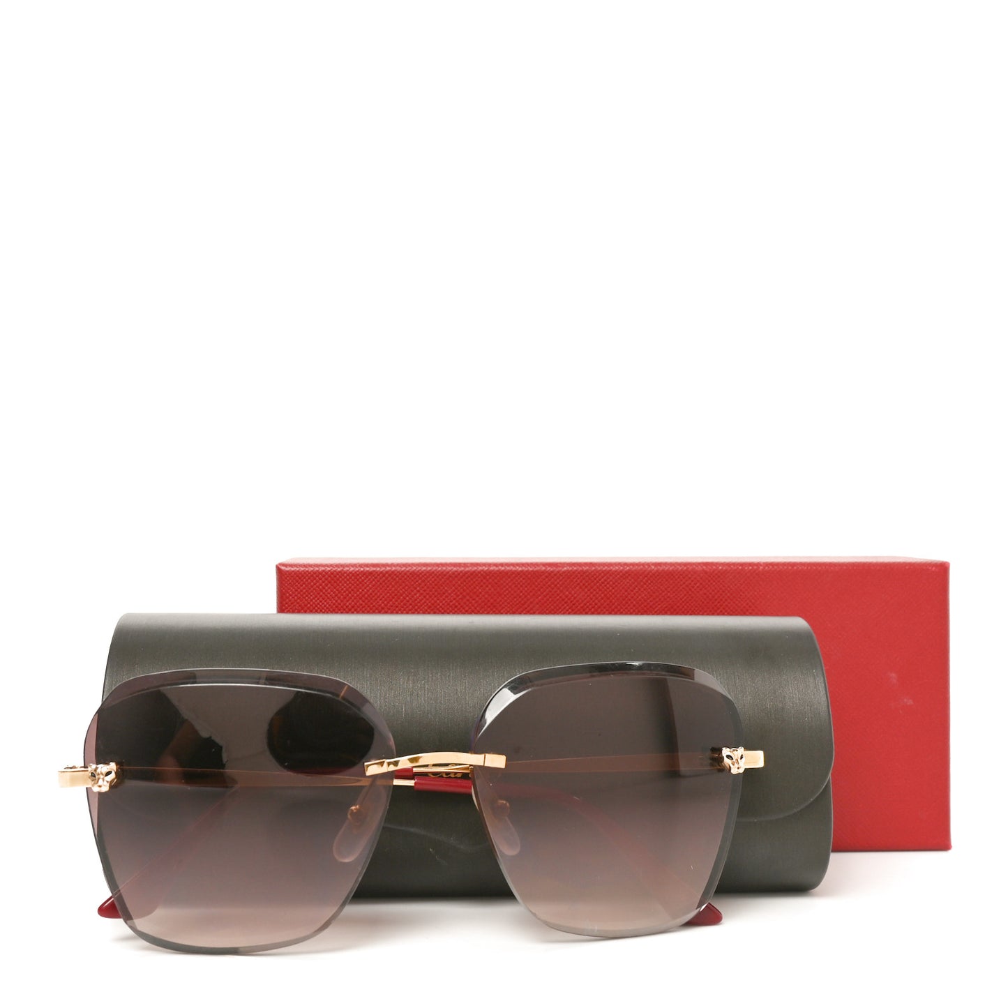 Metal Panthere De Cartier Sunglasses A13F49JS Gold Red