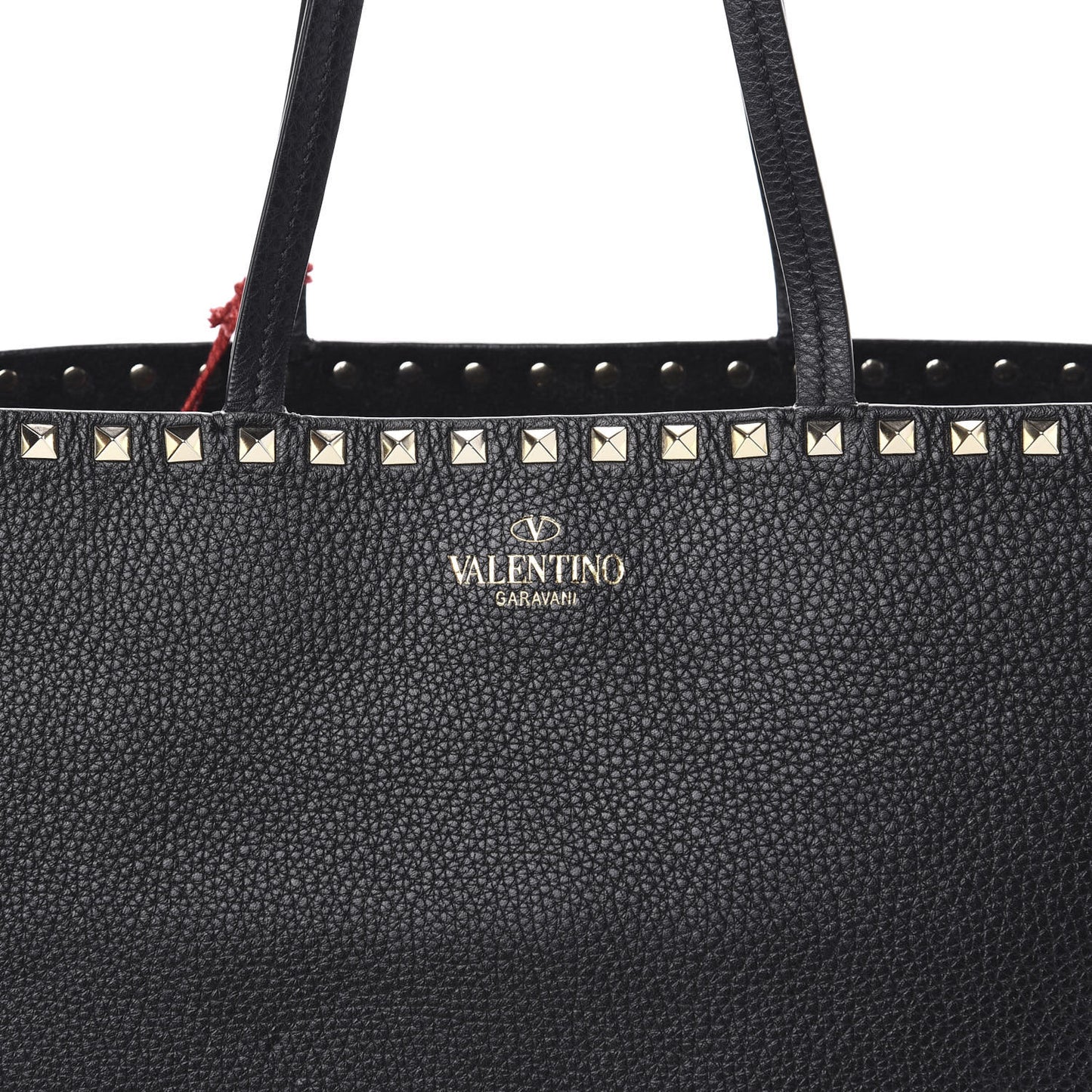 Grained Calfskin Rockstud Shoulder Tote Black
