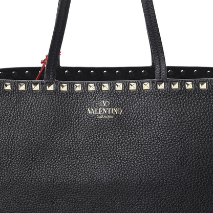 Valentino Garavani Grained Calfskin Rockstud Shoulder Tote Black 9 of 10