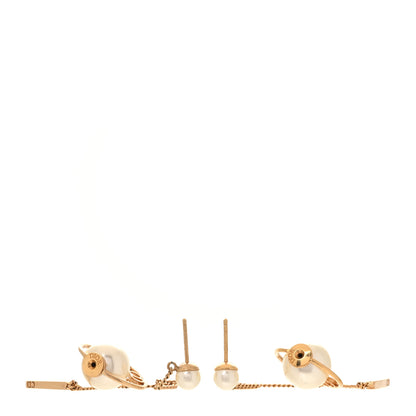 Christian Dior Pearl Tribales Dangle Chain Earrings Gold 3 of 4