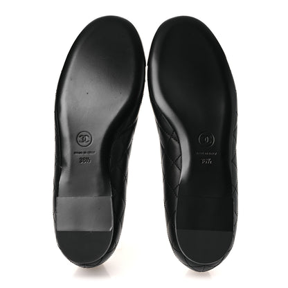 Chanel Calfskin Lambskin Quilted CC Cap Toe Ballerina Flats 36.5 Black 7 of 10